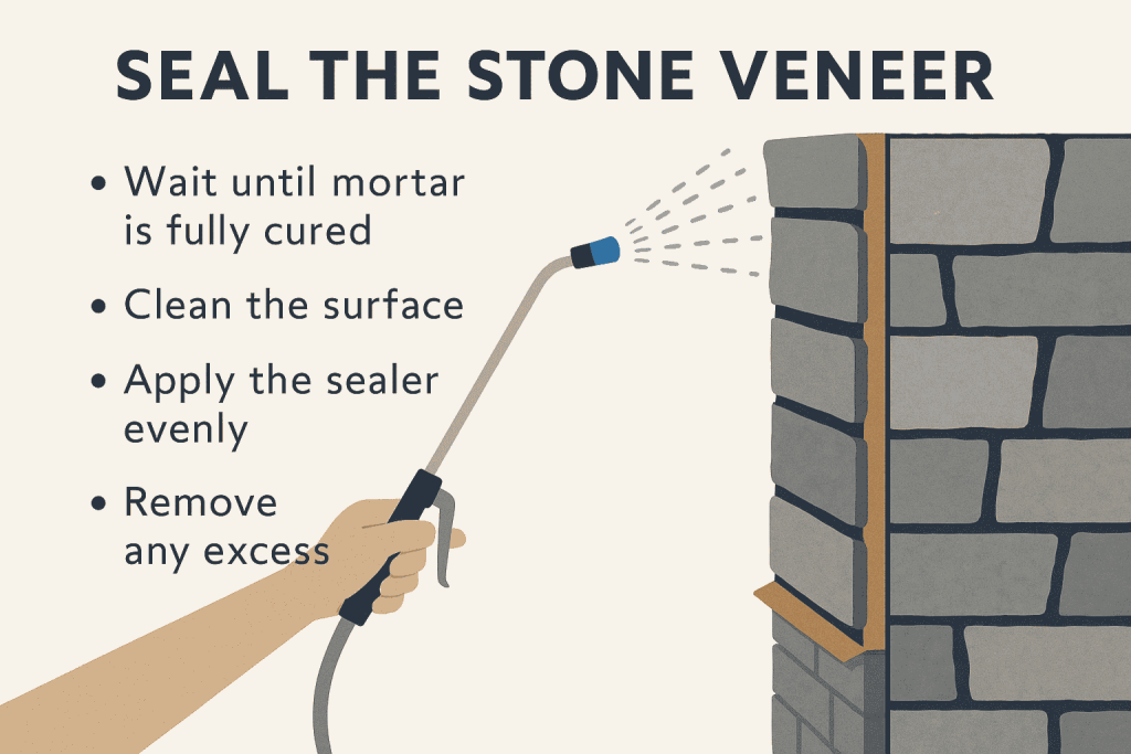 image showcasing the steps found in the text to seal your stone veneer